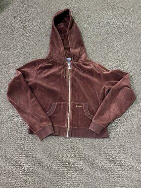 Groggy Brown Velveteen Cropped Hoodie